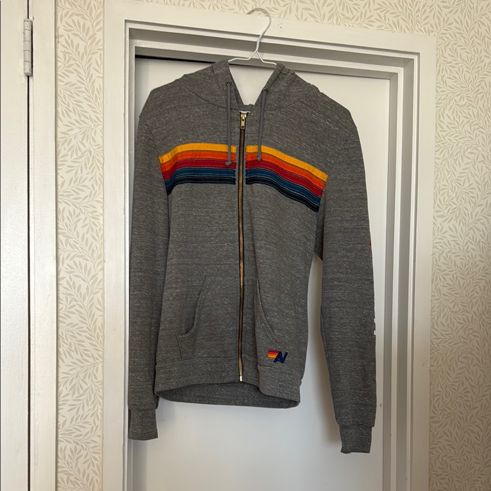 RARE Coors - Aviator Nation Gray and Red Zip Up Sweater with Rainbow Stripes